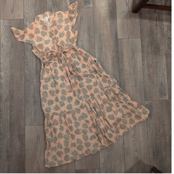 Victoria Dunn Women's Flutter Sleeve Romantic Cotton Maxi Dress in Monstera XS - Picture 7 of 7